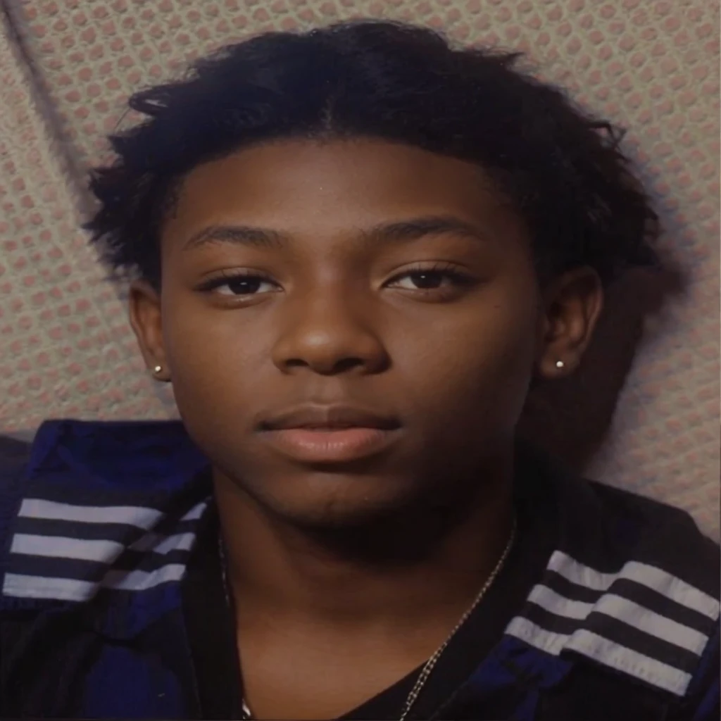 17 year old boy, little black, with short hair, american court,