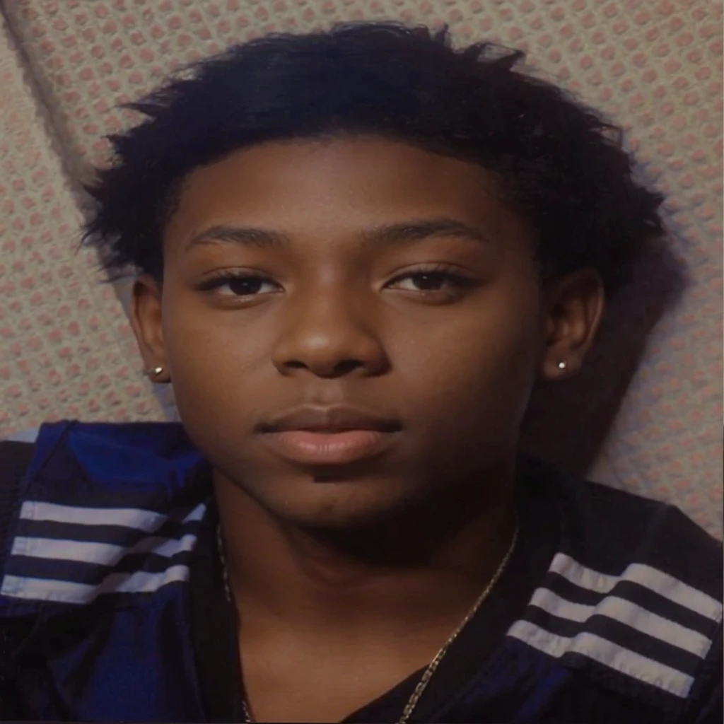 17 year old boy, little black, with short hair, american court,