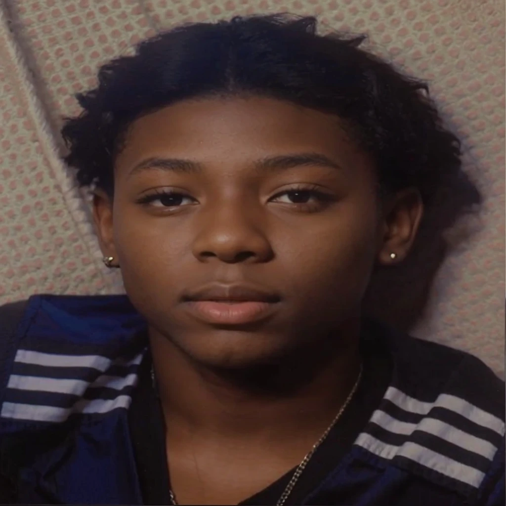 17 year old boy, little black, with short hair, american court, 