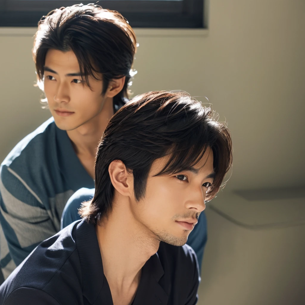 A handsome Japanese man with a handsome, side-swept hairstyle.