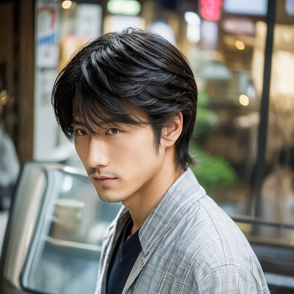A handsome Japanese man with a handsome, side-swept hairstyle.