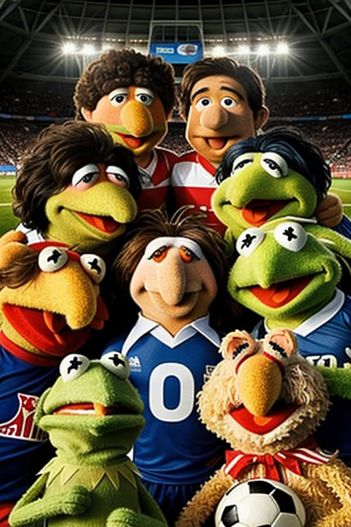 ((Best Quality)), ((Masterpiece)), (detailed), photo of a soccer team made up of the muppets obtaining their second soccer victory