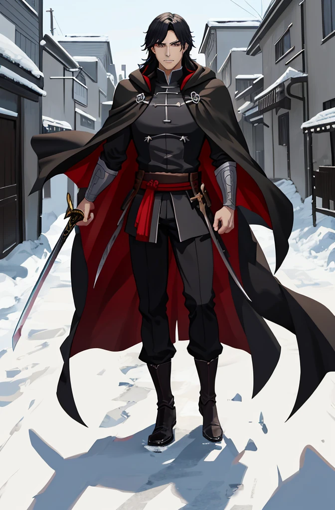 a man in a black cloak holding a sword in a city, 坏蛋动漫8 K, Anime Wallpaper 4k, 4k anime wallpapers, Anime Art Wallpaper 4K, 4k anime wallpaper, Anime Art Wallpaper 4K, Anime Art Wallpaper 8K, handsome guy in demon slayer art, anime epic artwork, 4K anime-style, demon slayer artstyle