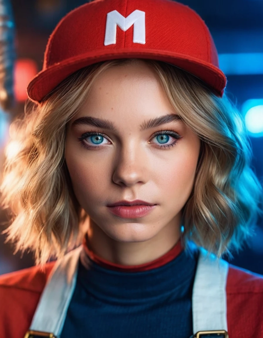 cinematic photo Portrait of (((ohwx woman))) as super Mario, red hat, fantasy, highly detailed, digital painting, artstation, concept art, sharp focus, illustration, art by Tony Sart and artgerm and randy vargas . 35mm photograph, film, bokeh, professional, 4k, highly detailed