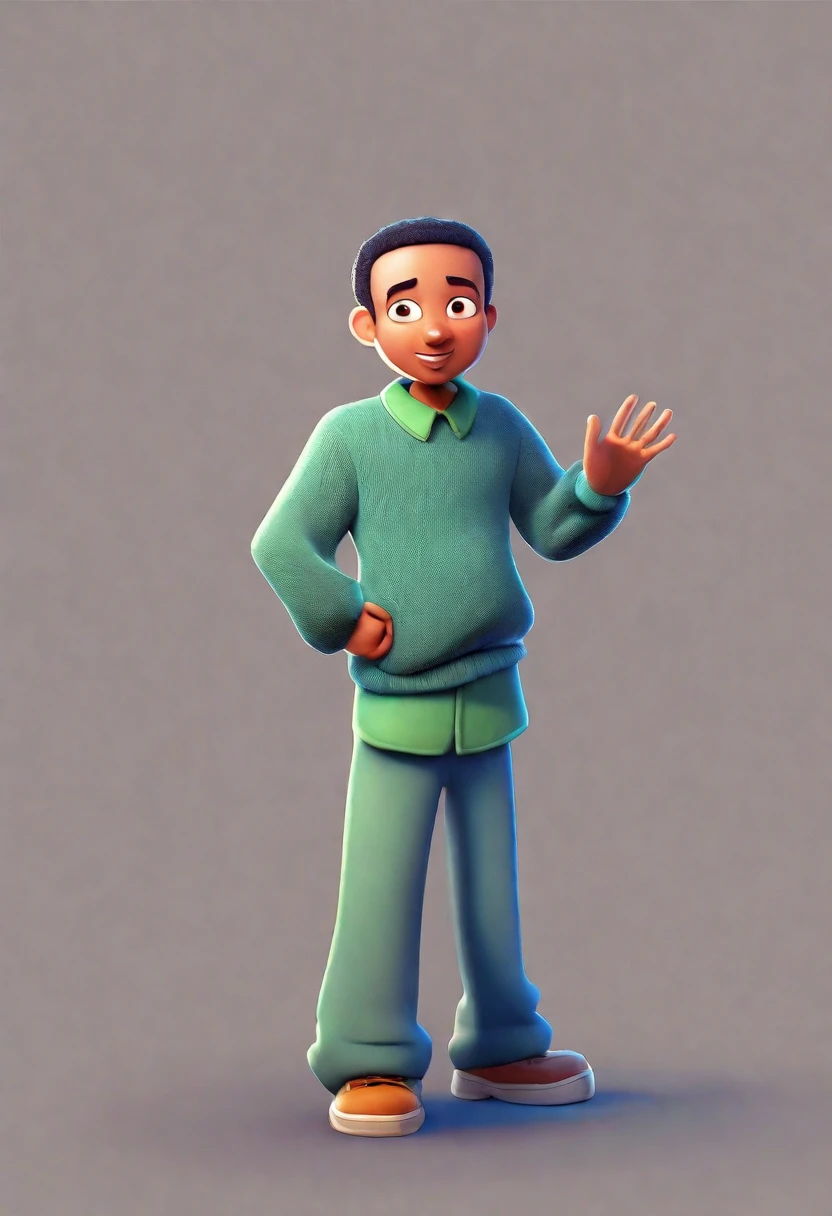 cartoon of a man in a blue sweater and green pants, animation character, full body character, pose casual, Full body portrait of the character, in cartoon style, full body of a single character, detailed character, unique full body character, character posing, full body character portrait, the character is standing, cartoon character, cartoon image, rotoscoped, cartoon style illustration, Full body photo