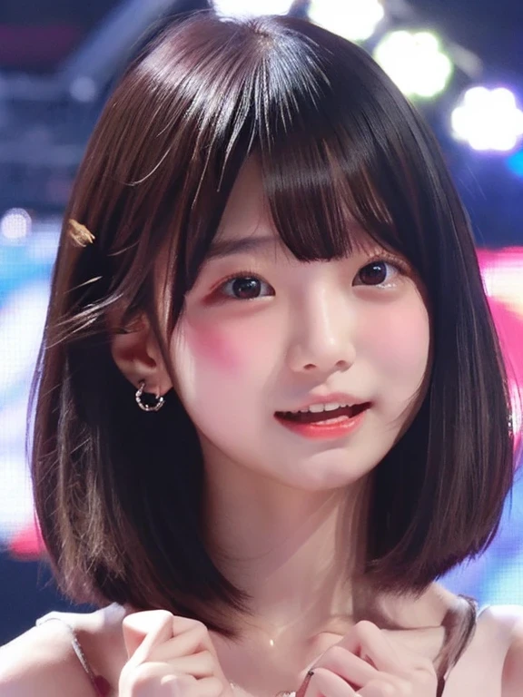 -yeld beiful girl idol,bangs,Short Bob,tears,peeing,Completely naked,On the live stage,