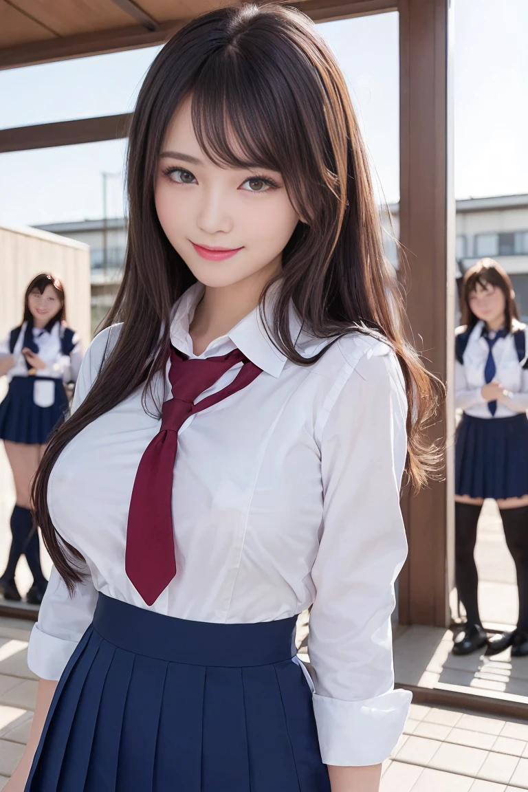 8K,Highest quality, Tabletop, Very detailed, 超High resolution, Realistic, RAW Photos, Absurd, Absolute Resolution, 1 Girl, Upper Body Shot, Looking at the audience,Young and beautiful Japan woman, Very cute face, Gorgeous appearance, Big Breasts,Long Bob Hair,smile,(school uniform:1.3),Beautiful Eyes,(that'the wind is strong:1.3), 混雑した道をsmileで歩く,Glossy Lips, Double eyelids on both eyes, Natural Makeup, Long eyelashes, 艶やかで滑らかなライトブラウンのLong Bob Hair, Asymmetrical bangs, Shiny skin, Center image, High resolution, High detail, Detailed hairstyle, Detailed face, Great cinema lighting, Octane Rendering, Vibrant, 超Realistic, Perfect limbs, Perfect Anatomy, Spread your hair、Slender beauty:1.4、((Huge breasts:1.6、Side bust、Beautiful erect nipples))、Exposing breasts、Slim Abs、Tight waist、(smile:1.2) 、(Pleated mini skirt、Lift up your skirt)、thin and long beautiful legs、Legs wide open、(See-through black stockings:1.2)、(No pants、Beautiful pussy exposed、Take off:1.2、pussy creampie、pubic hair:1.4)、(From below:1.5)、Backlight、Night view:1.4、