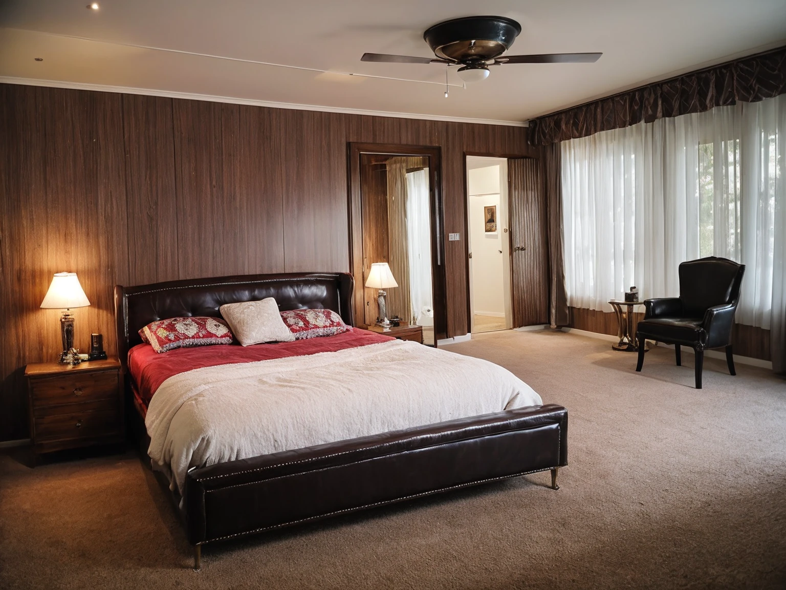 Wide Shot, Realistic bedroom , 40s style