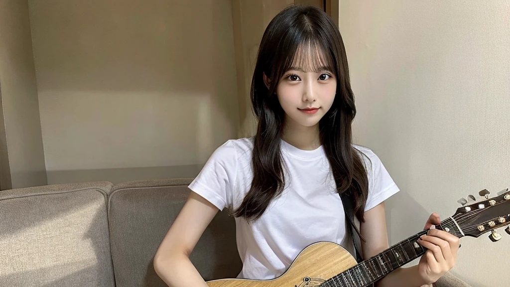 Highest quality　Girl in underwear holding a guitar