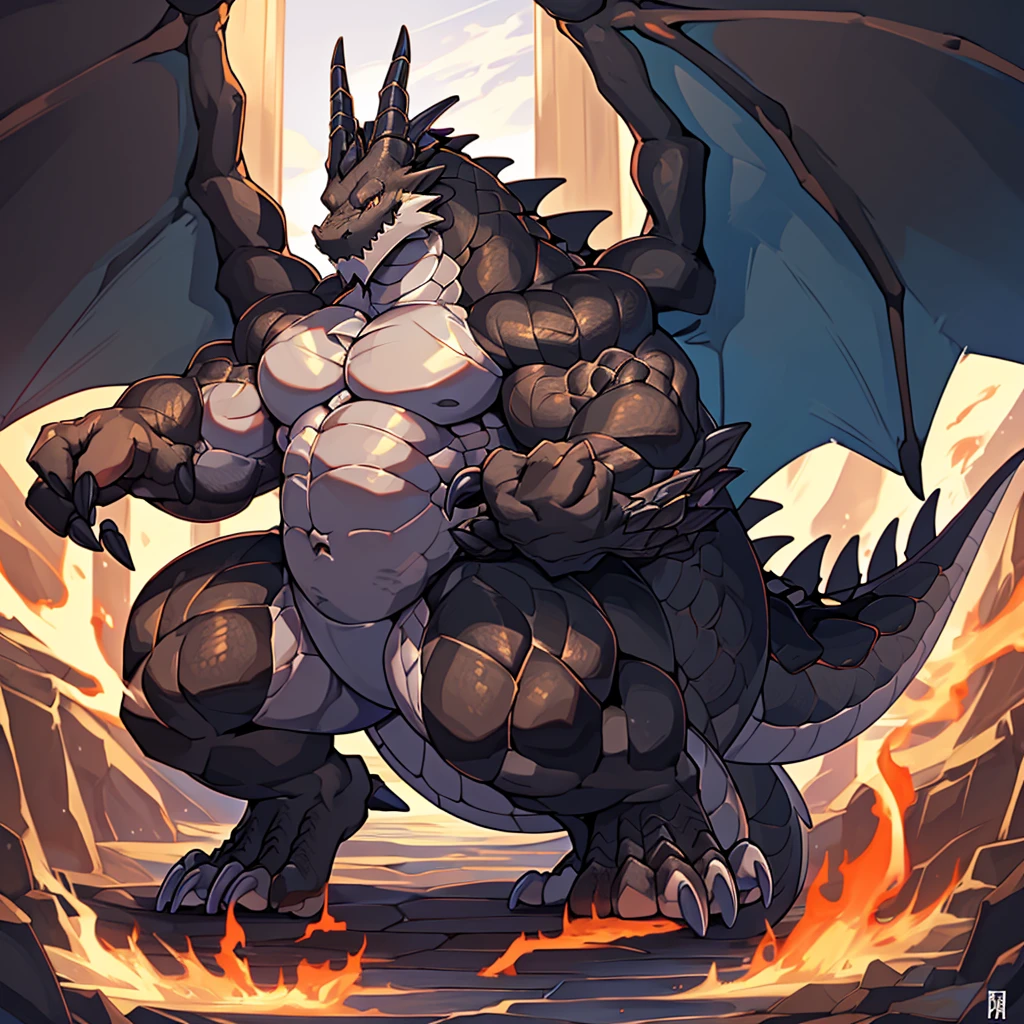 (The violent and powerful Black Dragon King，Lots of nudity)，(Large dragon body，Majestic wingspan，Sharp dragon claws，Thick dragon tail，Giant Black Dragon King，Huge dragon claw：2)，Right size，Full body pictures，Very detailed，4k HD