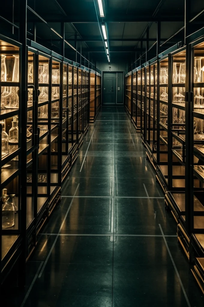 An image of a dark laboratory with many cages, experiment with humans
