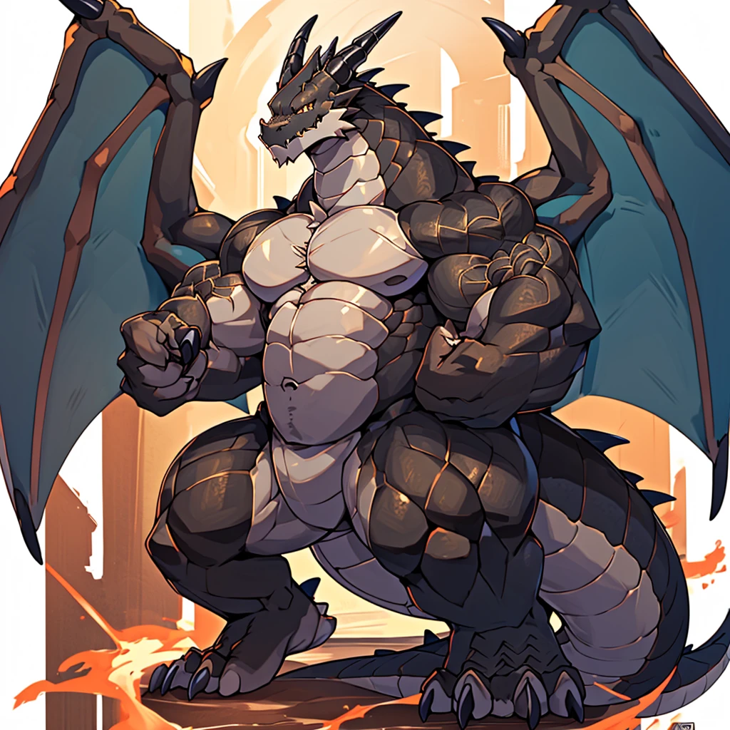 (The violent and powerful Black Dragon King，Lots of nudity)，(Large dragon body，Majestic wingspan，Sharp dragon claws，Thick dragon tail，Giant Black Dragon King，Huge dragon claw：2)，Right size，Full body pictures，Very detailed，4k HD