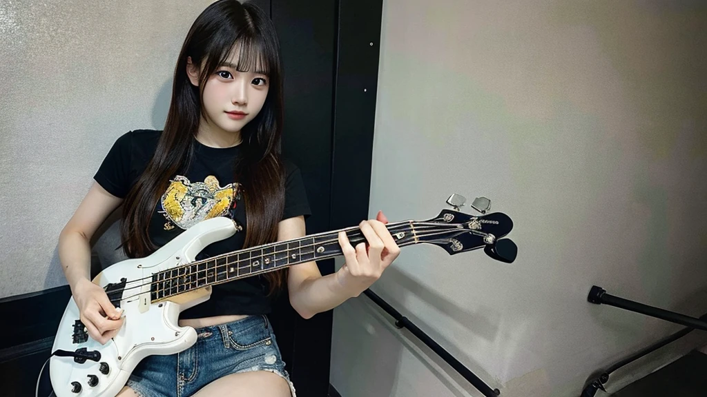 Highest quality Girl in underwear holding a bass guitar