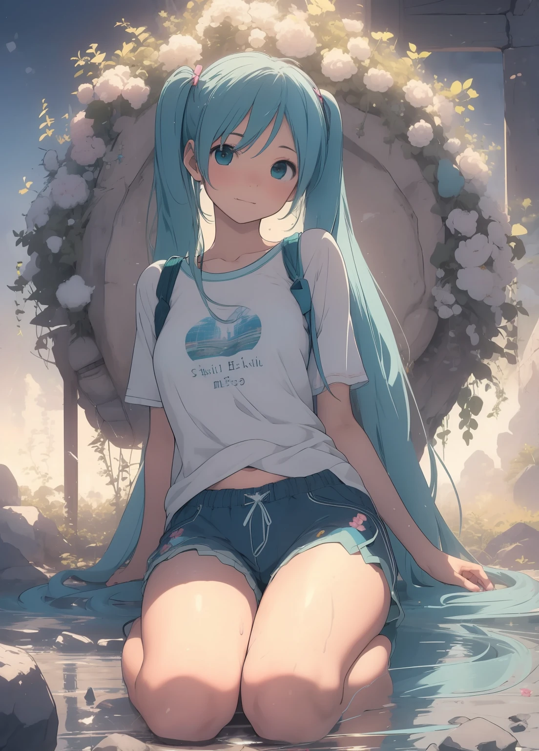 (masterpiece、Highest quality、Highest quality、Official Art、Beautiful and beautiful:1.2)、(One girl:1.3)Hatsune Miku、Twin tails,Beautiful breasts,Highest quality、masterpiece、、(Adventurer、archeology)、Shorts、キュロットShorts、cute girl、、Full body portrait