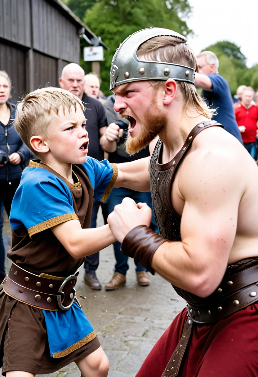 VIKING BOY RECEIVING A PUNCH, in the face make camera walk