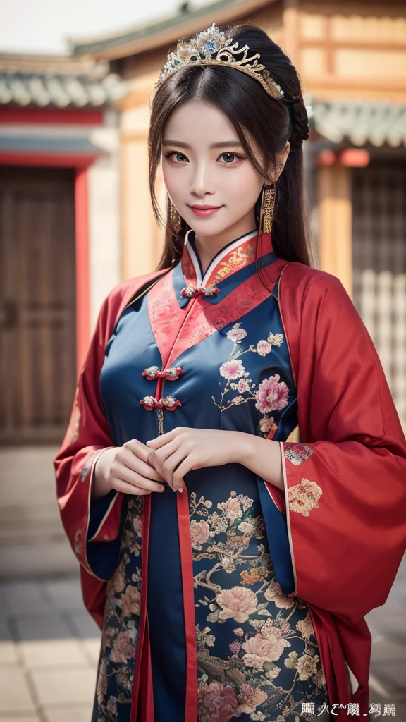 ancient chinese costumeを着て, ((Beautiful fantasy queen)), ancient Chinese Princess, Chinese style, chinese traditional costume, ancient chinese costume, Beautiful fantasy queen, Chinese Princess, Traditional Beauty,smile,, (8K, Raw photo, Highest quality, masterpiece:1.2),(Realistic, photo-Realistic:1.37),whole body、Highest quality, Photorealistic, finely, High resolution, 8Kの壁紙, Perfect dynamic composition, Detailed and beautiful eyes, 