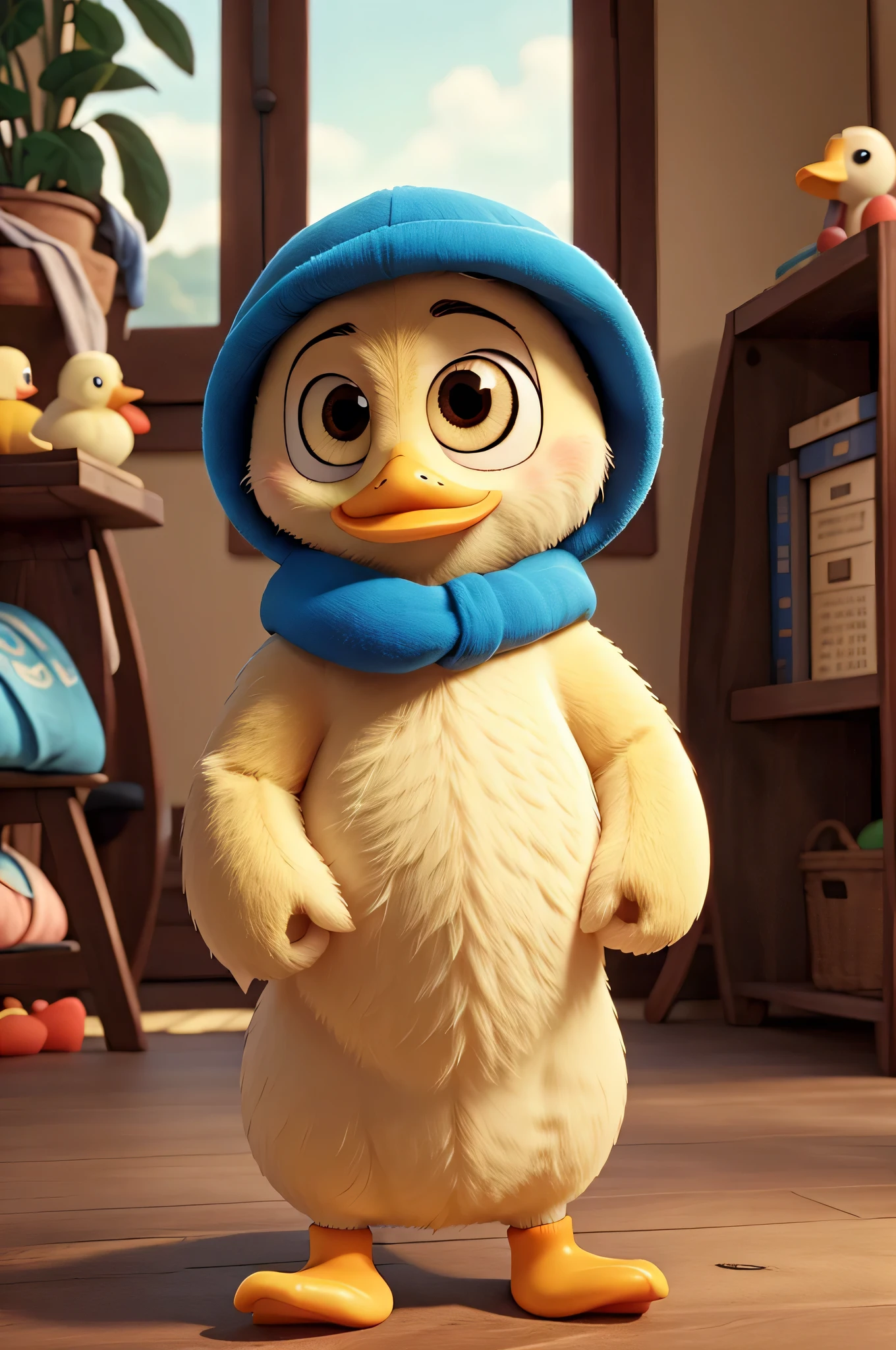 raise a duck , cuddly, with big eyes , 
