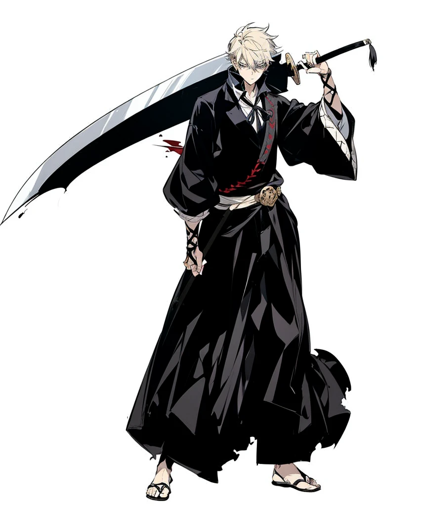 (masterpiece, best quality), (grey eyes), alternate universe, (cane), standing, full body, 1boy, urahara kisuke, solo, blonde hair, <lora:kisuke-v11:0.6>