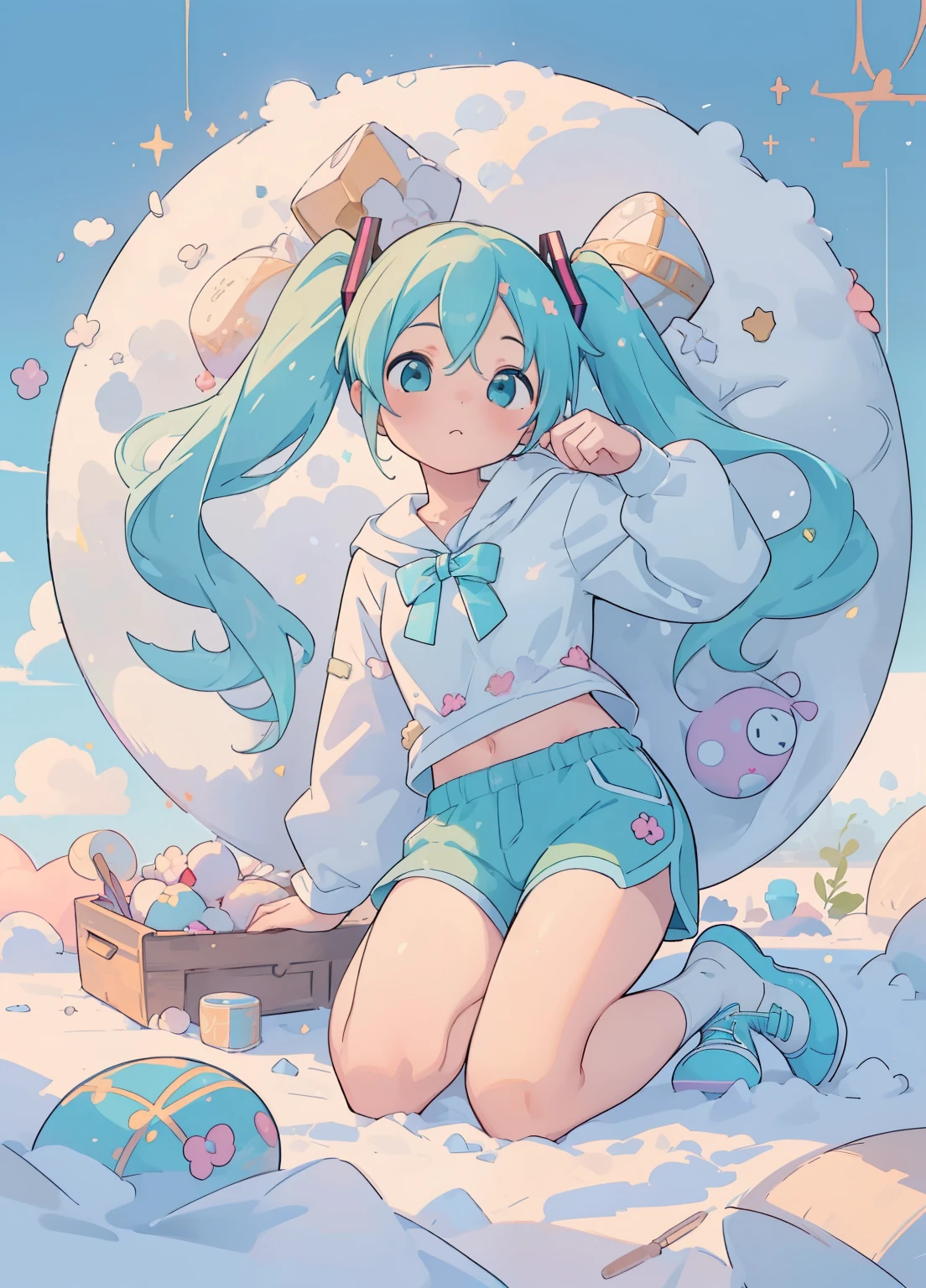 (masterpiece、Highest quality、Highest quality、Official Art、Beautiful and beautiful:1.2)、(One girl:1.3)Hatsune Miku、Twin tails,Beautiful breasts,Highest quality、masterpiece、、(Adventurer、archeology)、Shorts、キュロットShorts、cute girl、、Full body portrait