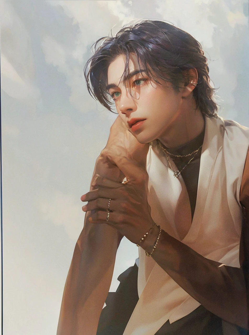 ((Best quality)), ((masterpiece)), (detailed), ((perfect face)), ((halfbody)) handsome face, male, teen boy,  perfect proportions , a character from anime ashita no nadja, casual outfit, detailed school interior scenery background , green eyes, blonde hair 