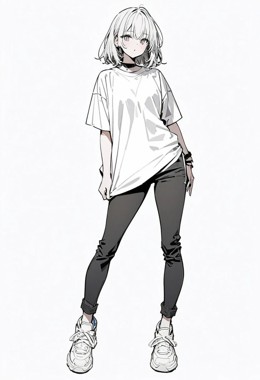 (masterpiece、Highest quality:1.2、8K)、Only one girl in the center、T-Shirts、pants、Simple single-color sneakers、whole body、Simple Background、White background、