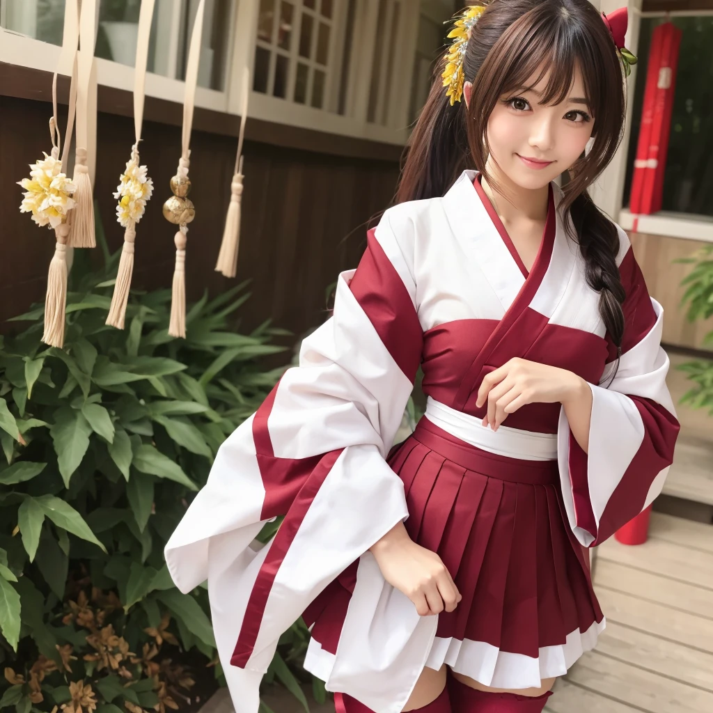 Japanese、woman、Large breasts、Shrine Maiden Costume、Exhibitionism、Squat posture、No underwear