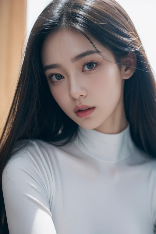 (Raw photo:1.2)、Highest quality、Beautiful detailed girl、Tight bodysuit、Latex bodysuit, Laughter、Highly detailed eyes and face、Beautiful and fine details、Large file size、High resolution、High resolution、8k wallpaper details、Highly detailed Ticker uniform 8K wallpaper、Light on the face、Cinema Lighting、18-year-old girl、Sexy pose、(Photorealism:1.4)、Awareness-raising、Surrealism、 From below、Super Detail、masterpiece