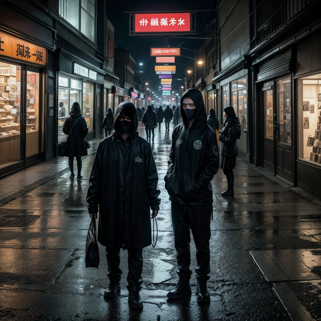 Create an ultra-realistic, abstract art piece that delves into the disturbing concept of false freedom. The scene should depict a group of people wandering aimlessly like zombies, engrossed in their cell phones, as they move through a desolate, commercial landscape filled with decaying stores and flashing advertisements. These individuals should appear hollow and vacant, symbolizing the emptiness inside them.
The people should be depicted as overweight, symbolizing overindulgence and the constant chase for the latest novelty. They should have blank, lifeless expressions, further emphasizing their detachment from reality. The environment should be filled with elements that create a sense of horror and despair, such as flickering neon signs, dark alleyways, and eerie, abandoned storefronts.
Incorporate disturbing elements from horror movies, like twisted, shadowy figures lurking in the background, broken mirrors reflecting distorted images, and tattered, blood-stained mannequins. The atmosphere should be somber and oppressive, with a dark, muted color palette and sharp contrasts to enhance the eerie mood.
Include symbols of consumerism and the rat race, such as endless rows of identical products, escalators leading to nowhere, and advertisements promoting false happiness. The overall scene should provoke a deep sense of unease and contemplation, highlighting the sinister nature of a society obsessed with superficial desires and mindless consumption."