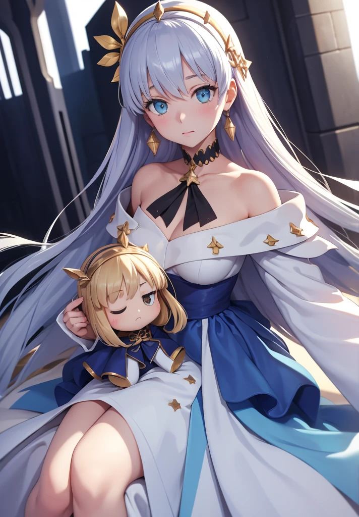 Original outfit, 1 girl, Anastasia (fate), layer azul, Alone, corona, White background, layer, simple background, dress, doll, mini crown