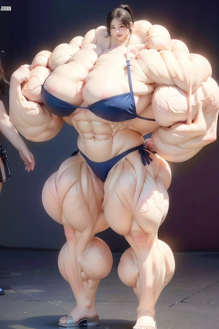 Highest quality、High resolution、Very detailed、Bright lighting、One girl、Full body photo、Black Hair、(((Short Hair)))、smile、tall、(((Big Tits)))、(((Bikini)))、(((muscular)))、(((Hyper huge Muscle:1.5)))、(((Incredibly large muscles:1.5)))、(((Extremely large muscles:1.5)))、huge、(((Huge body)))、((Long legs))、(((very thick paws)))、(((Expanding Body)))、(((Huge body)))、(((An immeasurably large body:1.2)))、(((Very small face)))、(((Unusually developed super huge breasts:1.2)))、(((Super Heavy Muscle:1.2)))、(((Hyper Heavyweight Muscle:1.2)))、(((Super huge body:1.2)))、(((Unreasonably small face)))、