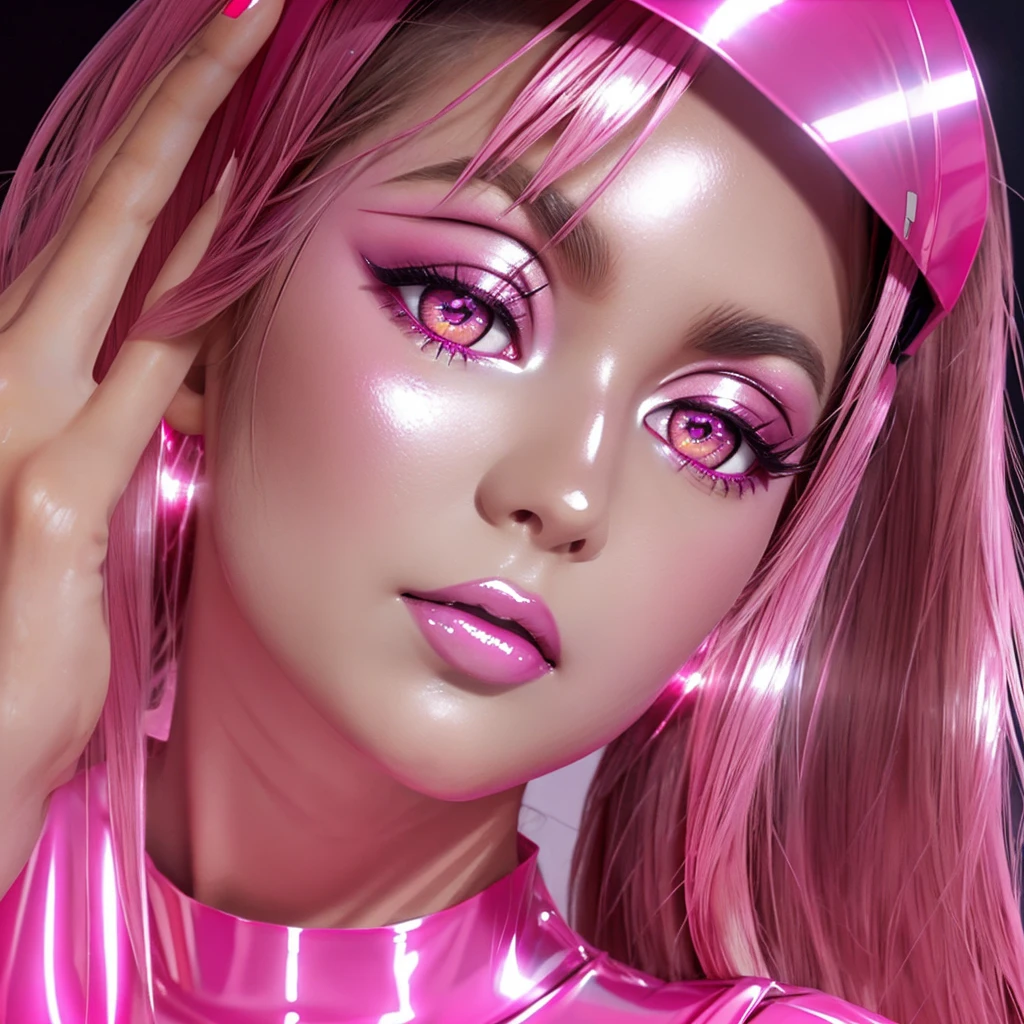 (Binbo Hypnosis \(theme\):1), Professional Details (full length) photograph (Latex Nurse Female) There are (ピンクの霧にbrainwashingされた), (Pink shiny translucent clothing:1.1), (Pink shiny oil-based latex fabric), (Slutty nurse uniform with pencil skirt and nurse cap:1), (Shining pink eyes:1.5), (brainwashing), (Mind control), (brainwashingの煙),Highest quality