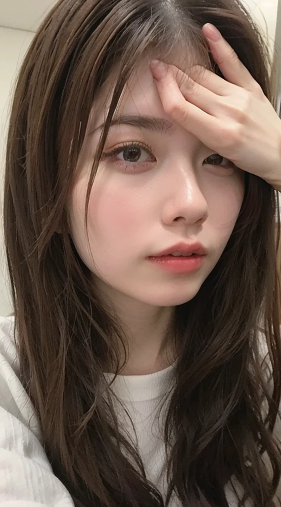 ((Highest quality, 8K, masterpiece: 1.3)), sharp: 1.2, Perfect Body Beauty: 1.4, Slim Abs: 1.2, ((Layered Hairstyles, Big Breasts: 1.2)), (濡れた White Button Long Shirt: 1.1), (nude: 1.2), Close your face: 1.5, Highly detailed face and skin texture, Beautiful Eyes, double eyelid, Side view of the camera