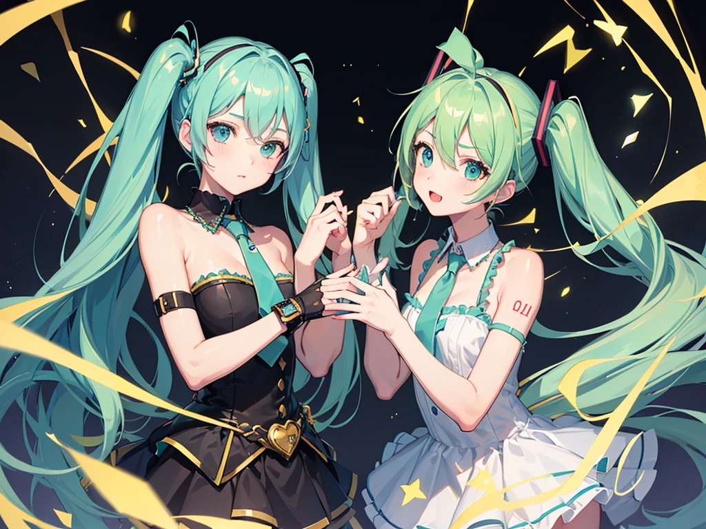 ( Absurd , high quality , Super detailed, Watch your hands )Two Girls,Hatsune Miku,Kagamine Rin,Small breasts