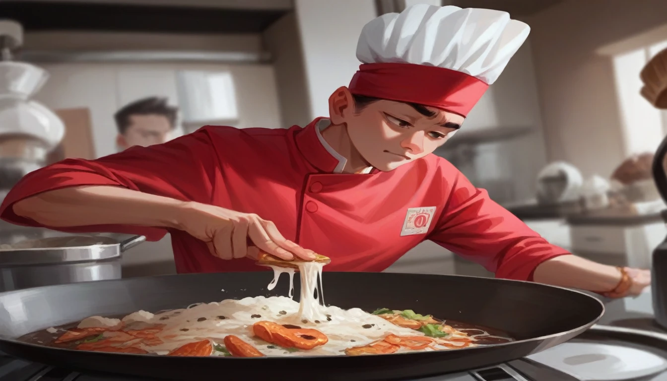 Chef making stir-fried chowfan rice