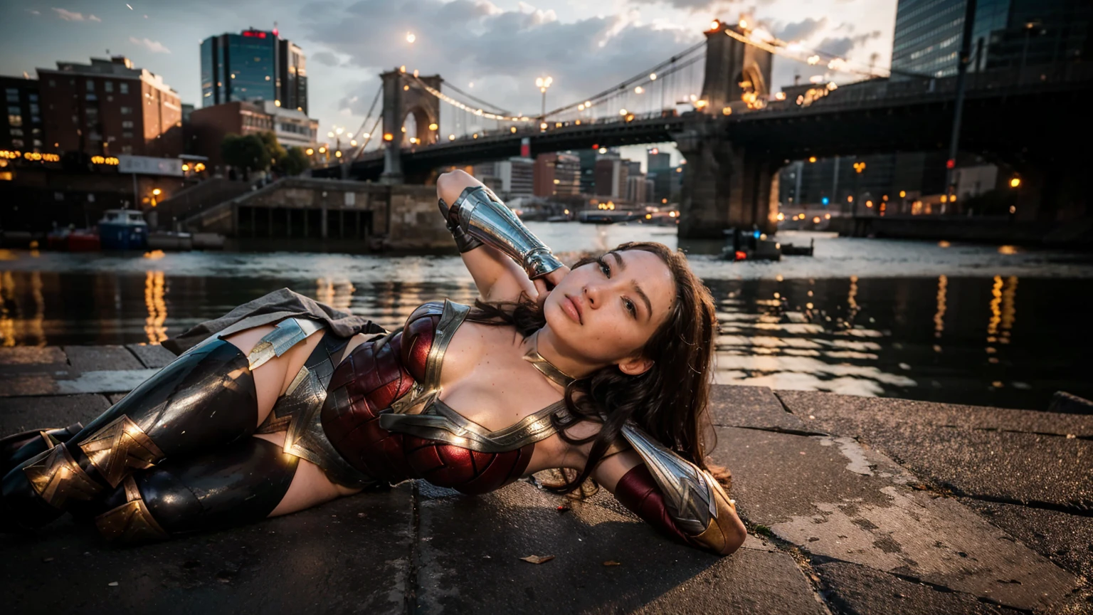 ((masterpiece), (solo character), (photorealistic:1.4), ),(best quality), (epiCRealLife), (g4lg), (g4lg large breasts), (g4lg show cleavages), (wonder woman costume),(Gal Godot in wonder woman costume), (lora:epiCFlashPhoto),(flashphoto), (flash photography) (look at viewers), , (photoshoot), (wonder woman theme), (outdoor photoshoot), (night time), (lying on back), (boots), (lakeside)