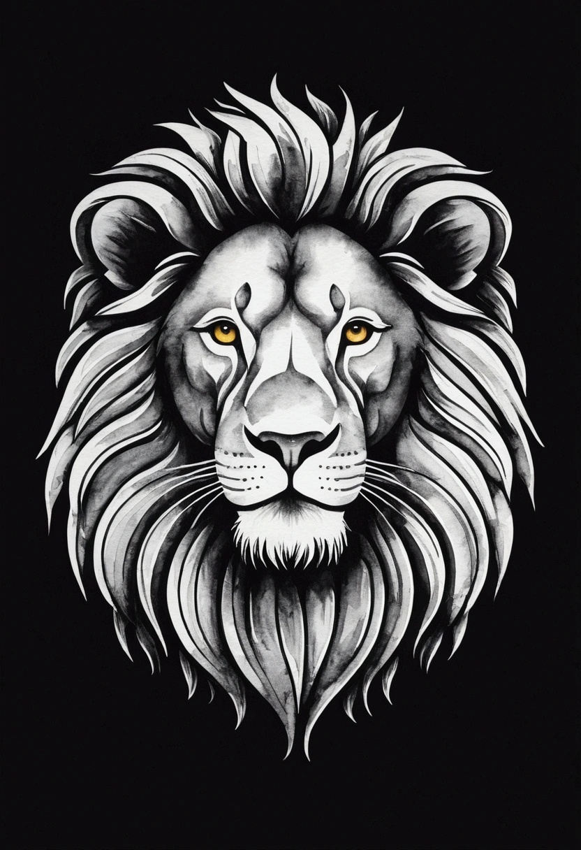 high qualiy, logo style, water colour, with 3D effect, como se fosse puff printing. Powerful logo with strong, dark colors, of a lion. monochrome background, By Yukisakura, incredible and original colors of the species. High-Density Printing: "a robust and well-defined design, as a high density print."