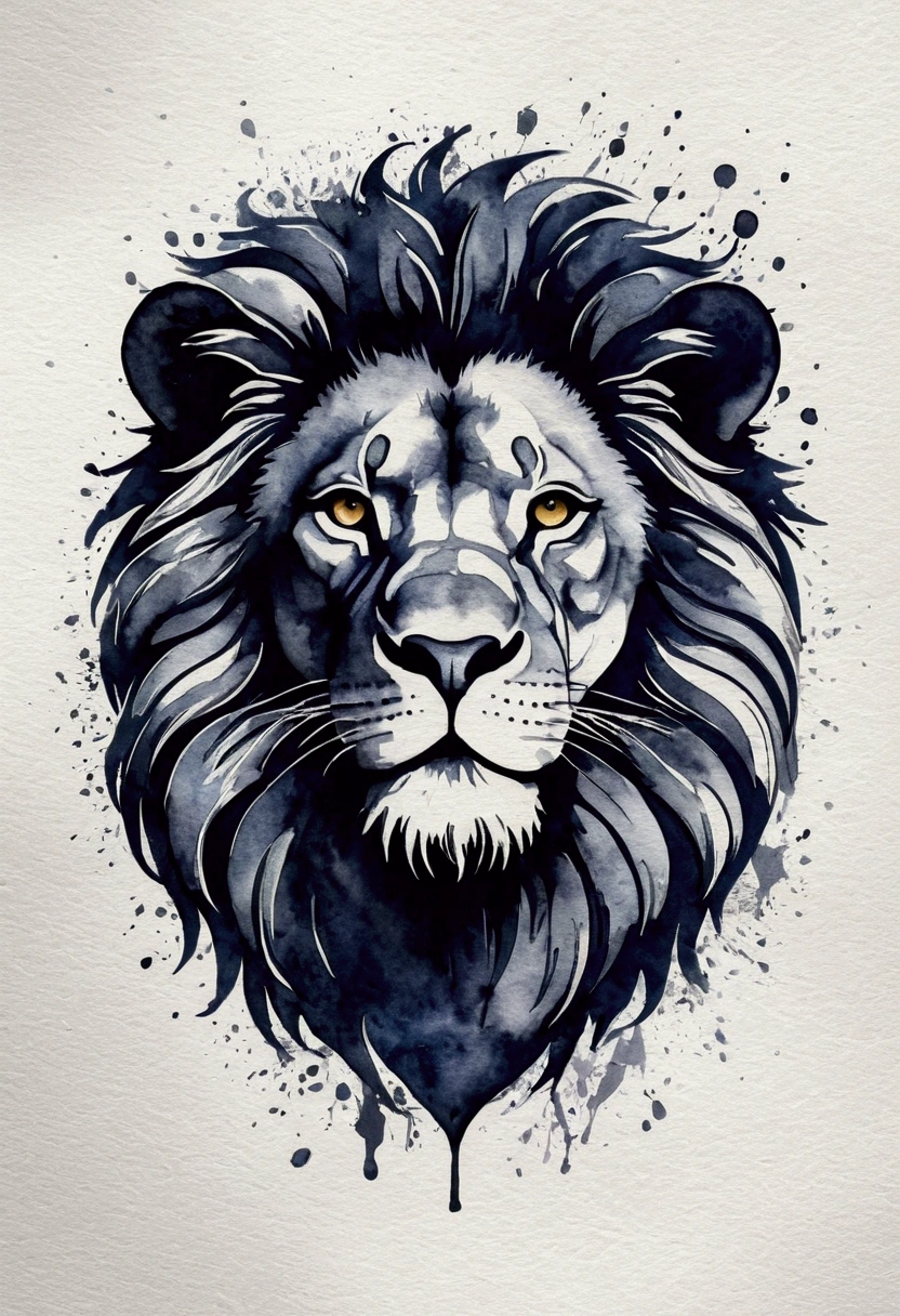 high qualiy, logo style, water colour, with 3D effect, como se fosse puff printing. Powerful logo with strong, dark colors, of a lion. monochrome background, By Yukisakura, incredible and original colors of the species. High-Density Printing: "a robust and well-defined design, as a high density print."