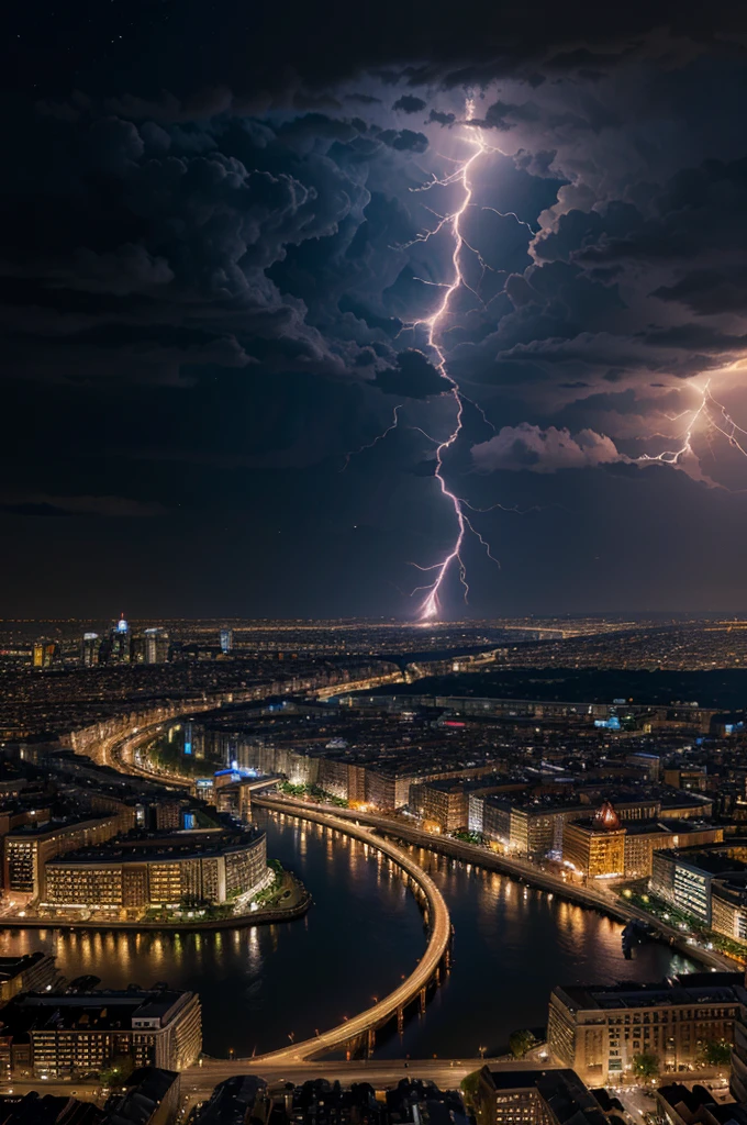masterpiece, best quality, extremely detailed, cinematic lightning, intricate detail, highres, enormous colourful star, floating over a city, night