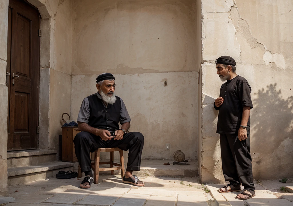 An islamic old sofi man teaching to boy of in beautiful place