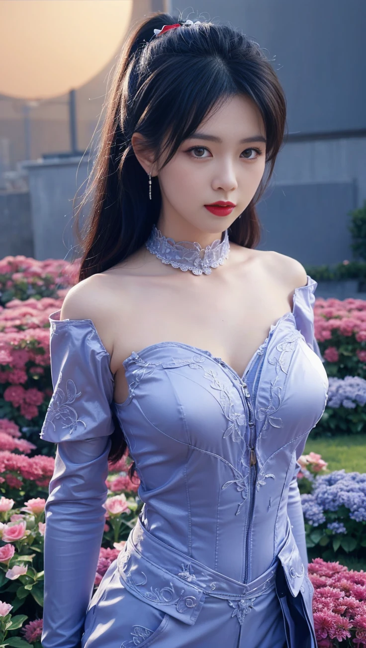 best quality, tmasterpiece,Ultra-high resolution,Clear face,(Reality:1.4),ferpect lighting,(upper body shot), (photorealistic:1.50), anime wallpaper, Guviz style artwork, cover-up fantasy up to magic , by Yang J, Guviz, beautiful artwork illustration, beautiful digital artwork, beautiful digital illustration, Li Song, beautiful anime portrait, art style in Beauvot, Lips wear thick red lipstick