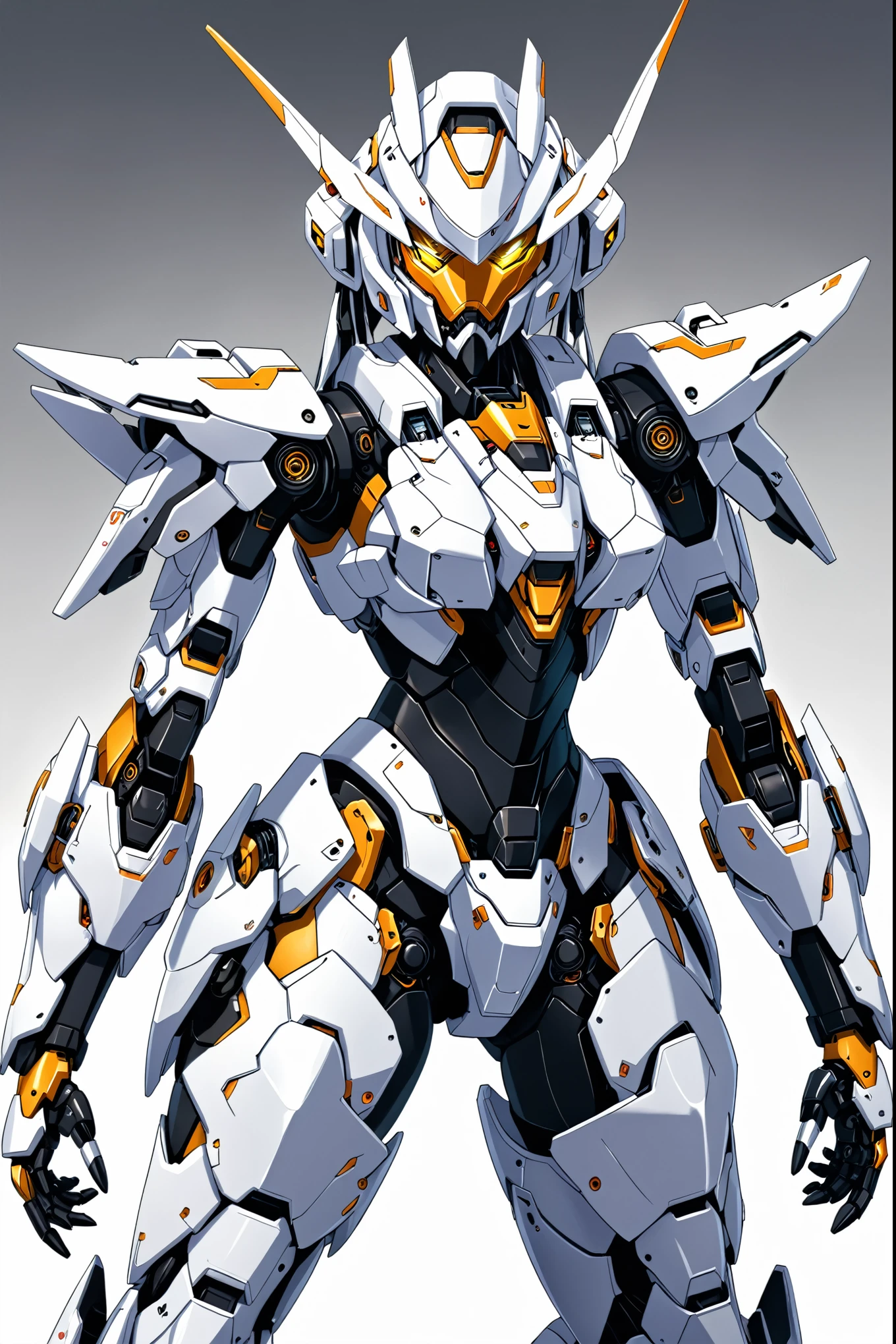 Female Mecha, girl in cyber armor, Ferra White Mecha, mecha nized valkyrie girl, A mix of anime and organic matter, Cool Mecha ，External arm armor，Kushat Kents, Cyberpunk anime girl mecha,White background，