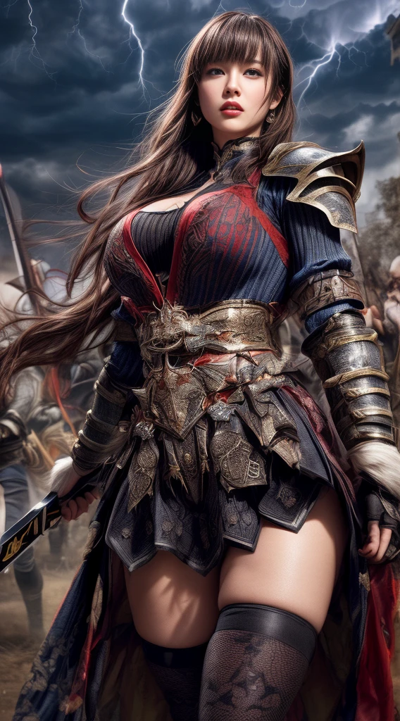 Cowboy Shot、Very beautiful woman、Slender women、(Detailed face)、Realistic Skin、((((evil knight)))), (Black Armor)、((((非常に細かく複雑な装飾が施されたBlack Armor))))、((Delicate photo)),(Girl Astepeace RAW Photo Details:1.25), (Highest quality:1.6), (Ultra-high resolution:1.5), (Realistic:1.75), 8K resolution, Canon EOS R5, 50mm, Absurd, Super detailed,Cinema Lighting,Battlefields of Medieval Europe、((Fight))、RPG World、Final Fantasy、(((Decorative skirt)))、Thigh-high socks、Shingard、night、((Long hair with bangs,))、Get a six pack、Torn Cloak、Beautiful Armor、(((Giant Sword)))、In combat、The wind is blowing、((Asymmetric Armor:1.5))、(((thunderstorm)))、((Knight Commander))、(((Leading a large group of black knights)))、banner、Wolf Pattern:1.5、(((Battle Scenes)))