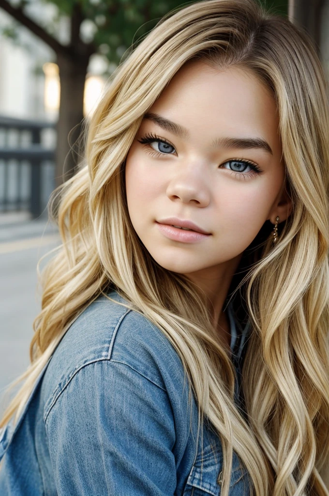 Portrait of a beautiful blonde girl identical to Ailee Steinfeld