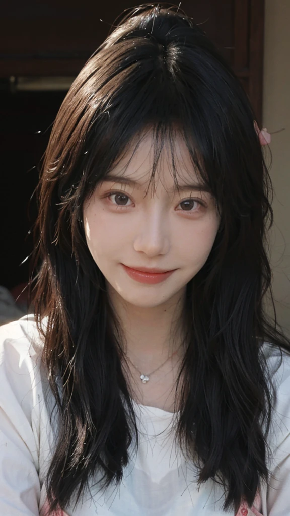 best quality， ultra high resolution， （realistically：1.4），japanese Girl，European style apartment，A pair of clear and charming peach blossom eyes, Royal sister，The sun shines on the face，big breasts，Big long wavy hairstyle, Showing forhead（necklace：1.2），（White skin：1.4），a sense of atmosphere，a beautiful girl， Smile，looking directly at the viewer， (lifelike:1.4),1 girl,Sexy,(Upper body:1.4),(wet),(:1.2)
