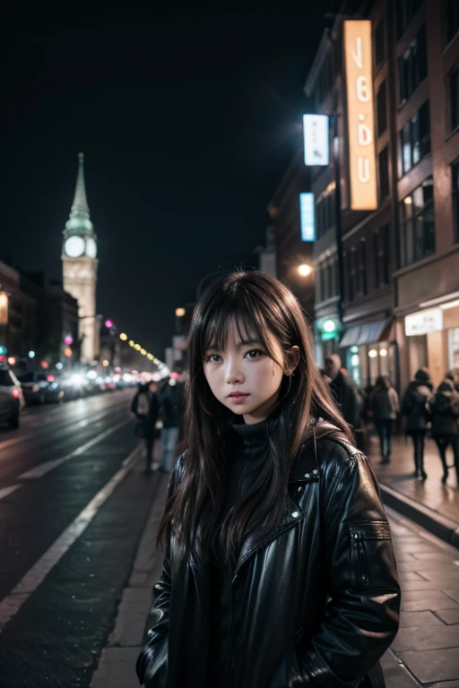 girl in a city at night
