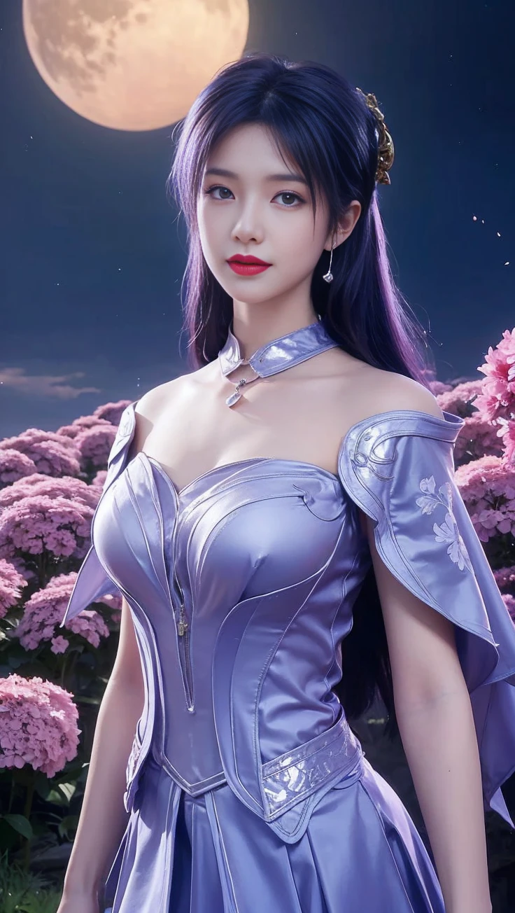 best quality, tmasterpiece,Ultra-high resolution,Clear face,（Reality：1.4），ferpect lighting，(upper body shot), (photorealistic:1.50), anime wallpaper, Guviz style artwork, cover-up fantasy up to magic , by Yang J, Guviz, beautiful artwork illustration, beautiful digital artwork, beautiful digital illustration, Li Song, beautiful anime portrait, art style in Beauvot, Lips wear thick red lipstick,(smille 1:1)