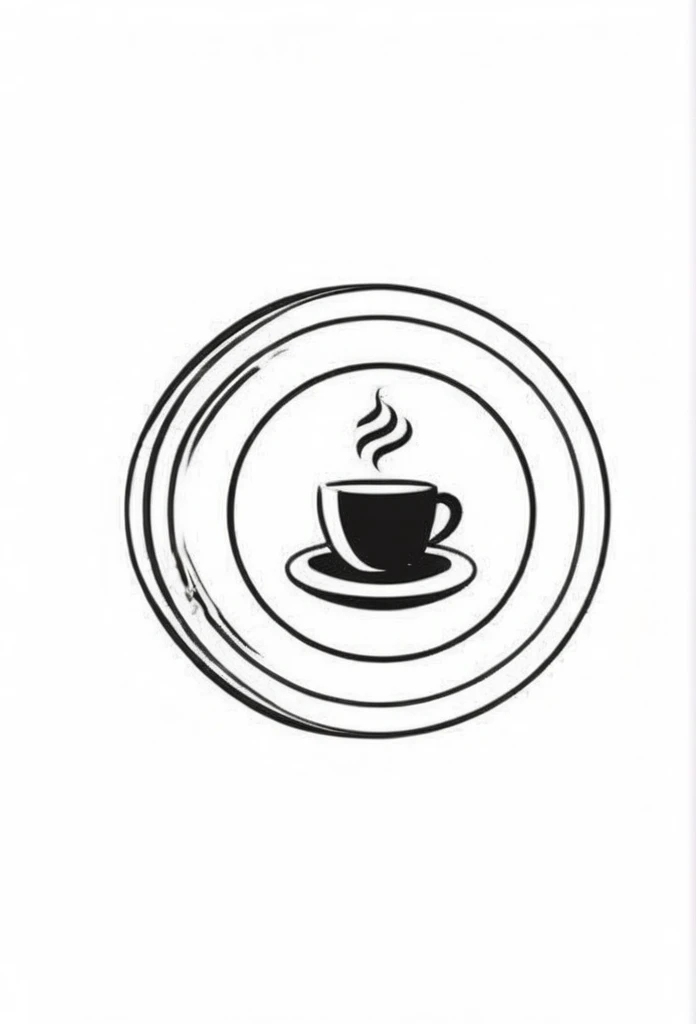 Circle type　Cafe logo Chic and modern design Black and white Monotone White background Kana ornament pattern circle