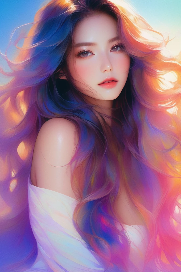 Sexy Girl,一人in, Portraiture,in __*/Location/*__,Gradient Color,long wavy hair, __*/ hair, Realistic, (masterpiece,Highest quality,Bottom Style)