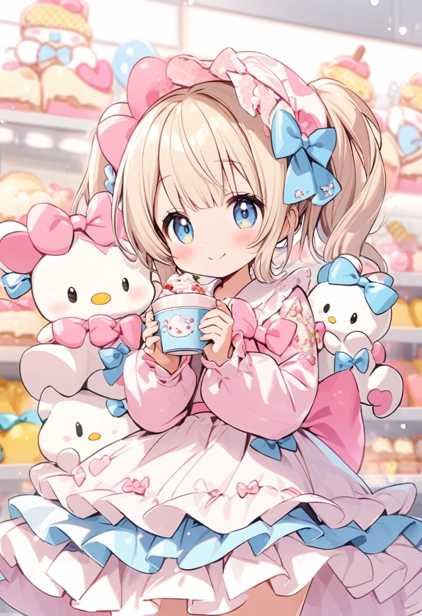 Cute smiling girl in flowing skirt, Sanrio