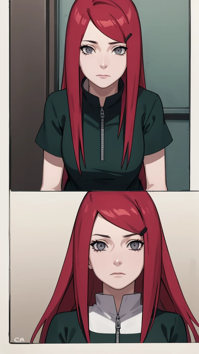 {-error_of_Anatomy:1.0} kushina, kushina, wide, hair ornament, Red hair, Red head, Hair clip, (grey eyes:1.5), break shirt, dress, jewelry, White shirt, short sleeves, oflantal, bracelet, green oflantal, neck, REST looking at the viewer, parte superior ofl cuerpo, whole body, tiro of vaquero, REST inside, BREAK (Masterpiece:1.2), Best Quality, high resolution, fondo of pantalla of unidad 8k, (illustration:0.8), (Hermosos ojos oftallados:1.6), cara extremadamente oftallada, perfect lighting, CG extremadamente oftallado, (perfect hands, Anatomy perfecta),